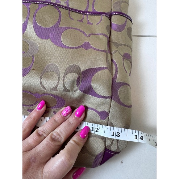 Y2K Coach Signature Tote Bag Women Purple Tan Monogram Patent Trim Aesthetic - Picture 6 of 12